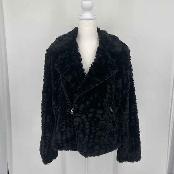 Adrienne Landau Black Faux Fur Moto Jacket - Picture 6 of 16